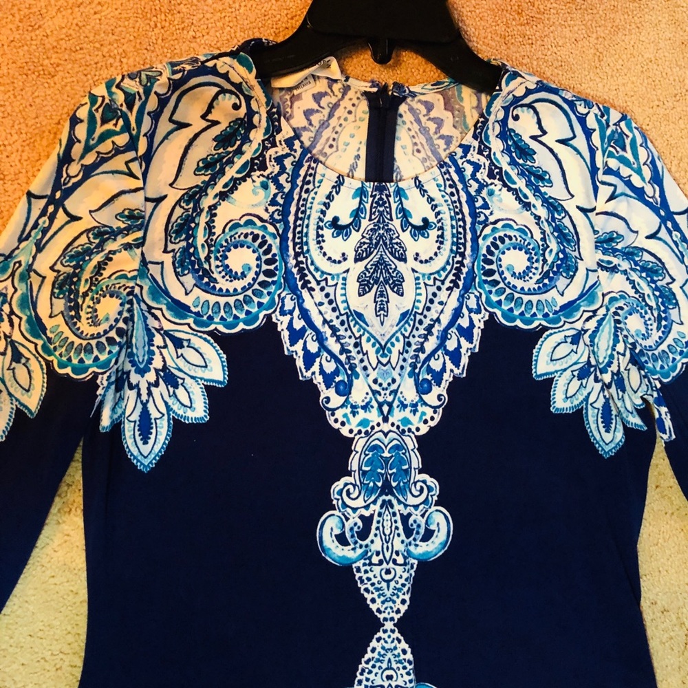 Donna Morgan Blue Abstract Print Dress